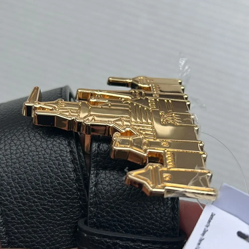 Disney Parks Gold Fantasyland Castle Buckle Black Belt - NWT